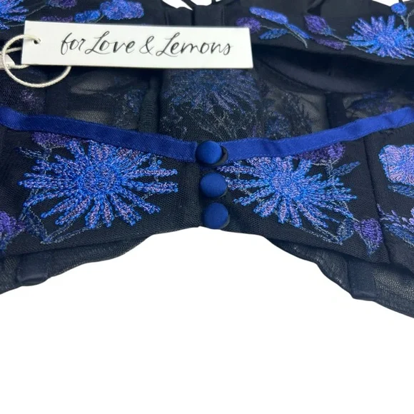 For Love And Lemons NWT Kaylee Embroidered Purple/Black XS Bustier Crop Top